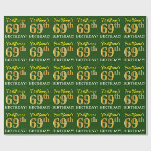 Papier Cadeau Vert, Imitation Or Look "69e anniversaire"