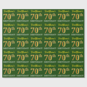 Papier Cadeau Vert, Imitation Or Look "70e anniversaire"