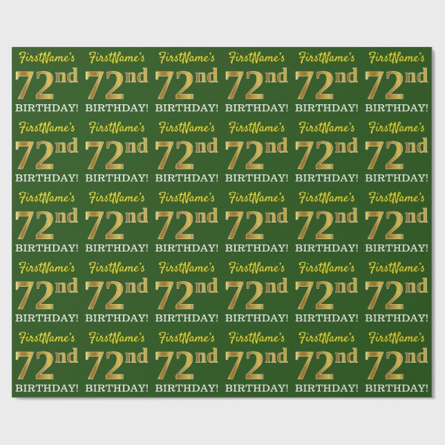 Papier Cadeau Vert, Imitation Or Look "72e anniversaire" (Plat)