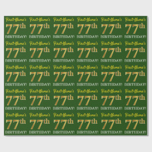 Papier Cadeau Vert, Imitation Or Look "77e anniversaire"
