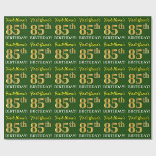 Papier Cadeau Vert, Imitation Or Look "85ème anniversaire"