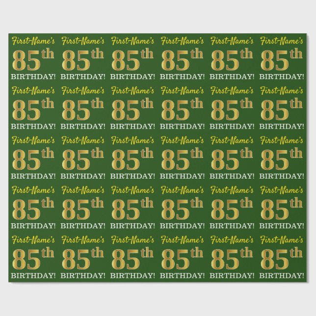 Papier Cadeau Vert, Imitation Or Look "85ème anniversaire" (Plat)