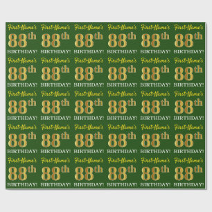Papier Cadeau Vert, Imitation Or Look "88ème anniversaire"