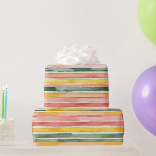 Papier Cadeau Vert Jaune Rouge Rose Rayures Anniversaire