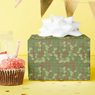 Papier Cadeau Vert Lierre Brun Or Carreaux 