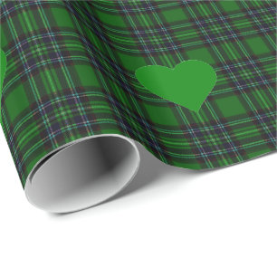 Papier Cadeau Vert N' Tartan noir Plaid - vert accent coeur