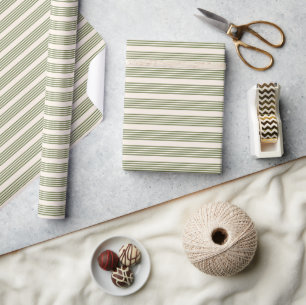 Papier Cadeau Vert olive et beige cinq rayures motif