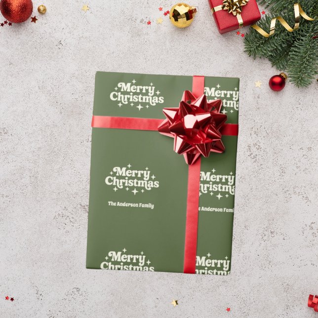 Papier Cadeau Vert olive Joyeux Noël en faveur (Créateur téléchargé)