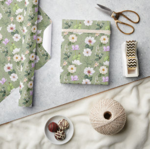 Papier Cadeau Vert or floral élégant moderne