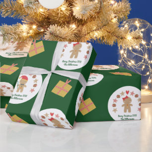 Papier Cadeau Vert pain d'épice Cookie Nom personnalisé Script a