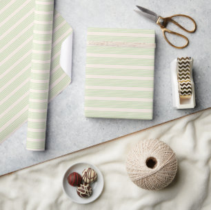 Papier Cadeau Vert pâle et beige cinq rayures motif