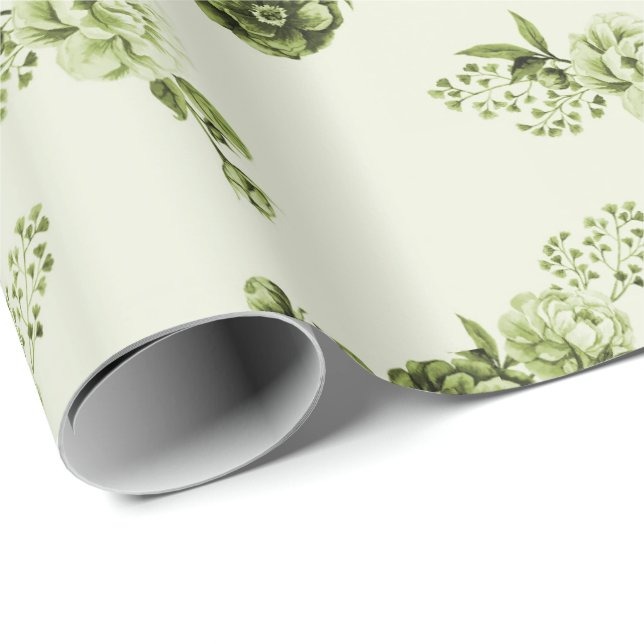 Papier Cadeau Vert| Papier d'enveloppement de fleurs élégantes (Coin rond)