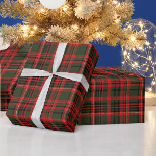 Papier Cadeau Vert plaid et rouge