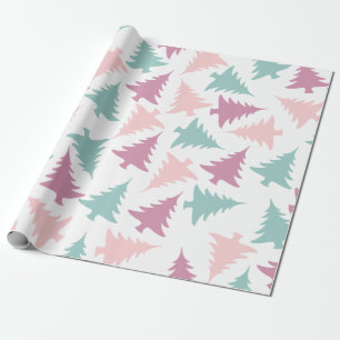 Papier Cadeau Vert pourpre de rose en pastel de motif d'arbre de