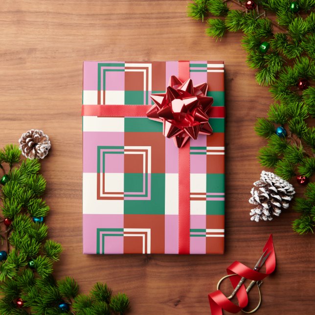 Papier Cadeau Vert rose rouge (Cadeau de vacances)