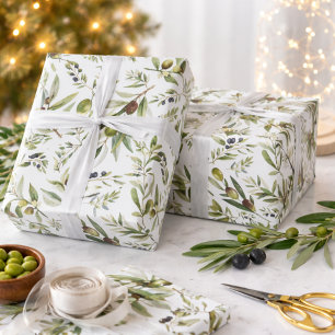 Papier Cadeau Vert sauge aquarelle chic campagne française olive