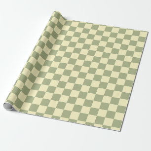 Papier Cadeau Vert sauge poussiéreux et damier jaune beurre