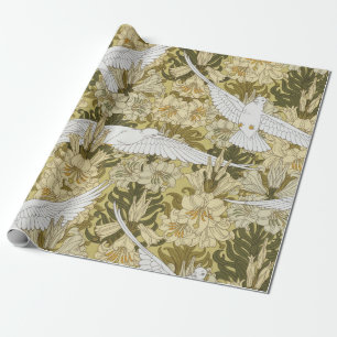 Papier Cadeau Vert sauge vintage motif floral Dove & Lily