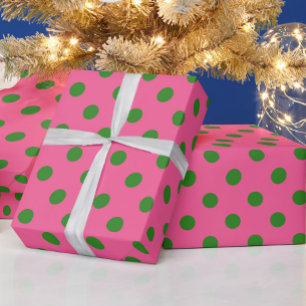 Papier Cadeau Vert sur rose Pois Design Motif