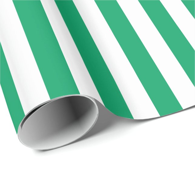 Papier Cadeau Vert trèfle/Rayure blanche (Coin rond)