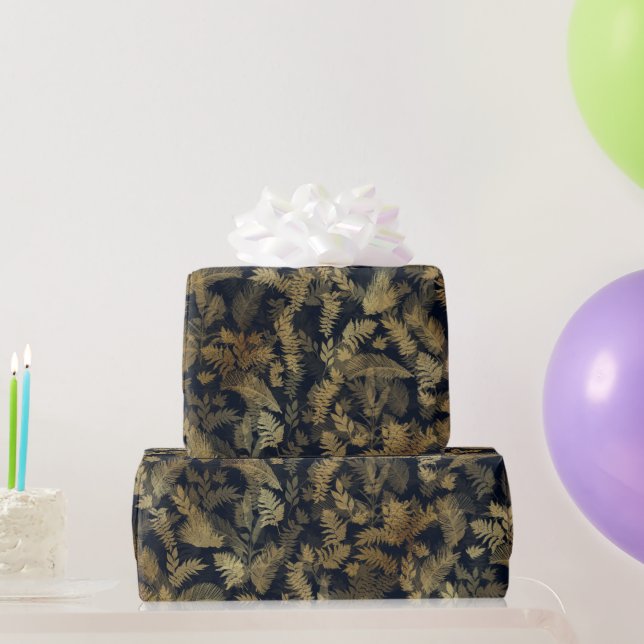 Papier Cadeau Vert tropicale moderne Bleu Gold Foliage (Cadeaux de fête)