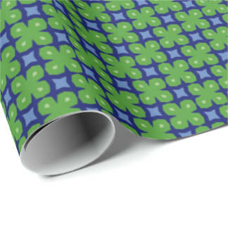 Papier Cadeau Vestiaire géométrique vert et bleu à quatre feuill