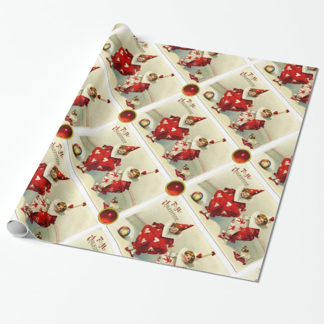 PAPIER CADEAU VÊTEMENTS D'ENFANT VALENTINE AVEC GEMMES ROUGES EN (Déroulé)