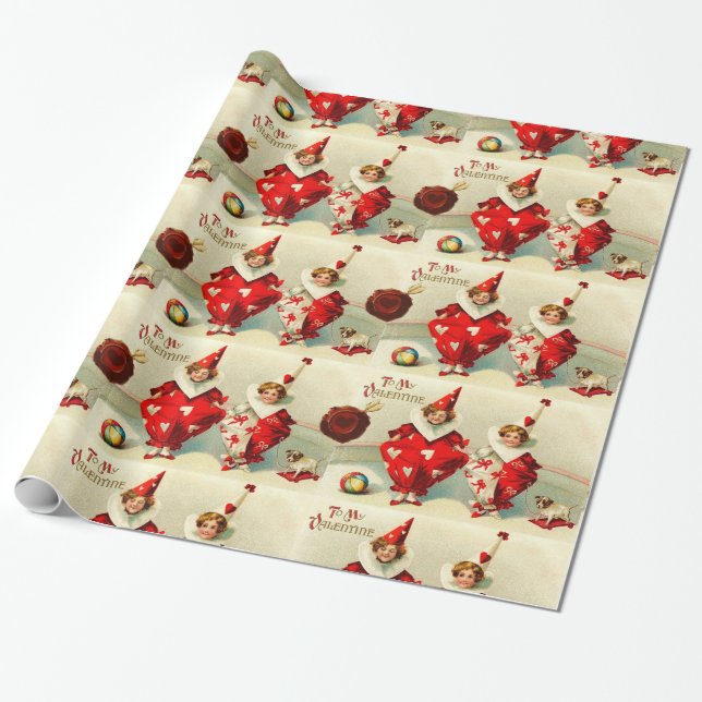 PAPIER CADEAU VÊTEMENTS ENFANTS VALENTINE, SCEAU DE CIRE ROUGE A (Déroulé)