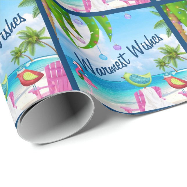 Papier Cadeau Veux les plus chauds mignons Oiseaux Plage Noël (Coin rond)