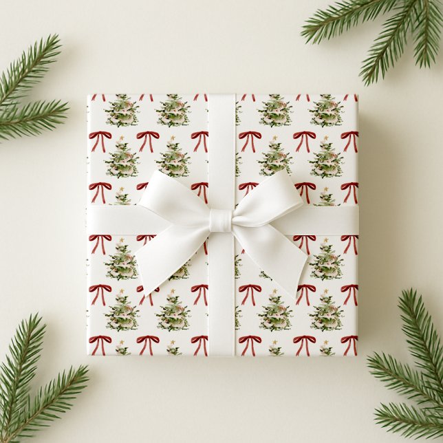 Papier Cadeau Vibe rétro, arcs rouges et motif des arbres de Noë (Créateur téléchargé)