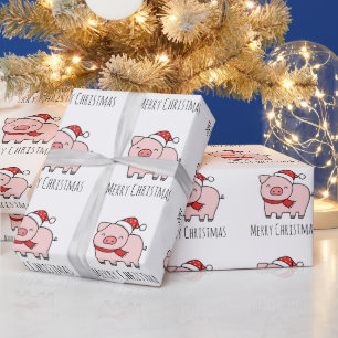 Papier Cadeau Vibes de Noël de cochon rose mignonne Minimaliste