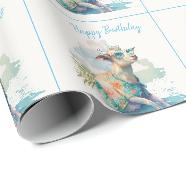 Papier Cadeau Vibes d'été Aquarelle chèvre - Joyeux anniversaire (Coin rond)