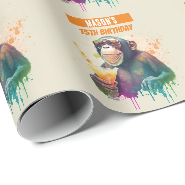 Papier Cadeau Vibes d'été Singe - Anniversaire (Coin rond)