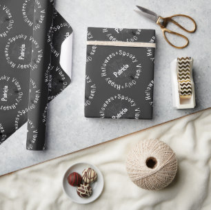 Papier Cadeau Vibes éffrayantes Black White Happy Halloween Moti