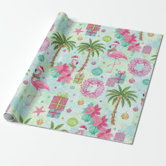 Papier Cadeau Vibes tropicales du Flamant rose de palmiers