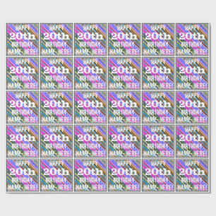 Papier Cadeau Vibrant, coloré 20e anniversaire + Nom personnalis