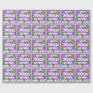 Papier Cadeau Vibrant, coloré 30e anniversaire + Nom personnalis