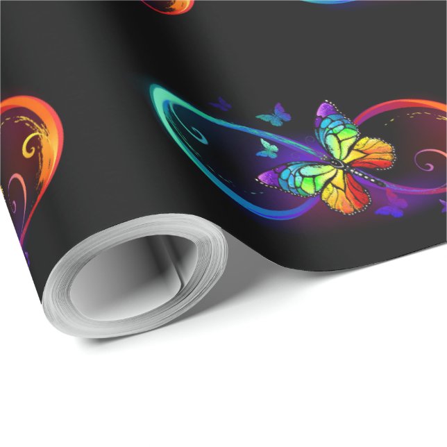 Papier Cadeau Vibrant infinity with rainbow butterfly on black (Coin rond)