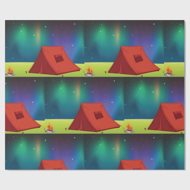 Papier Cadeau Vibrant Northern Lights Camping Tent Night (Plat)