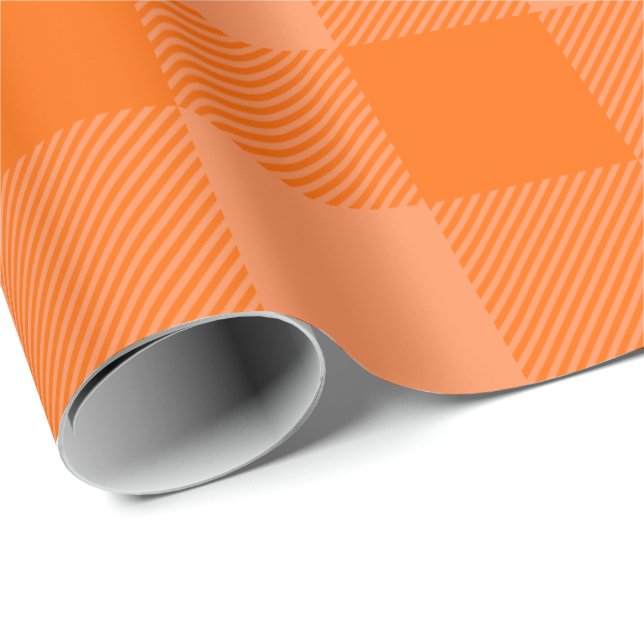Papier Cadeau Vibrant Orange & Pale Orange Autumn Buffalo Plaid (Coin rond)