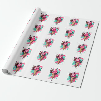 Papier Cadeau Vibrant Triple Scoop Crème de glace Art - Dessert