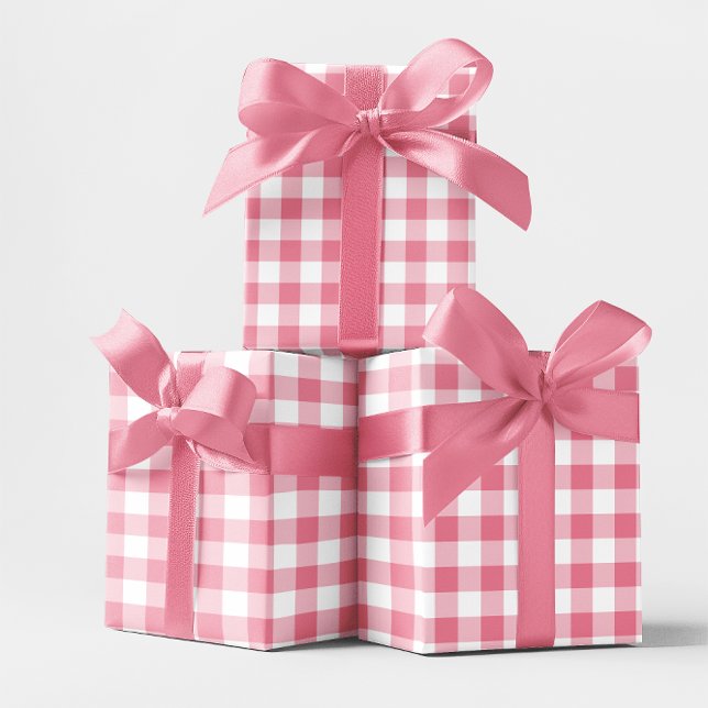 Papier Cadeau Vichy à carreaux rose 5 cm (Pink Small 2 Inch Gingham Check Wrapping Paper)