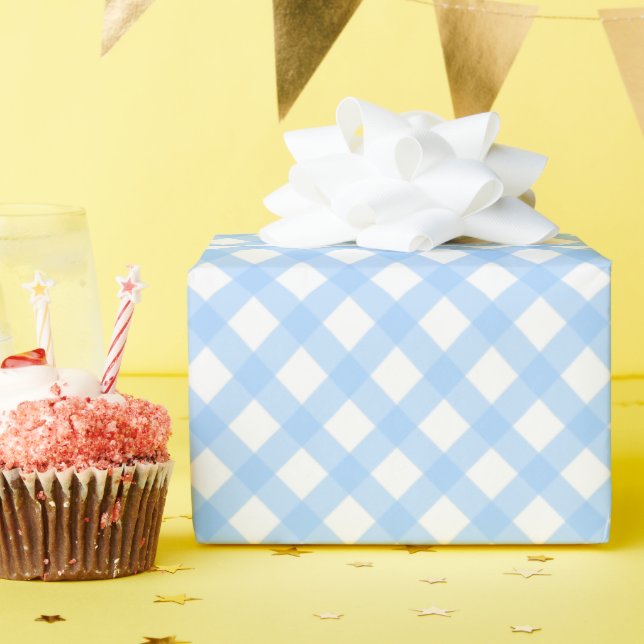 Papier Cadeau Vichy Bleu Clair (Fête d'anniversaire)