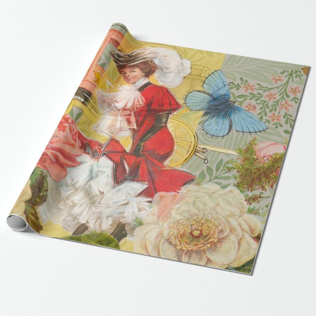 Papier Cadeau Victorian Lady Woman Fun Carriage (Déroulé)