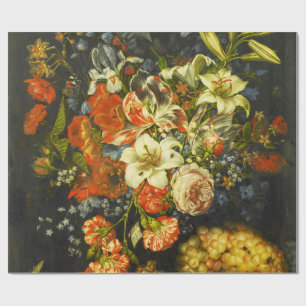 Papier Cadeau Vie morte avec fleurs et fruits