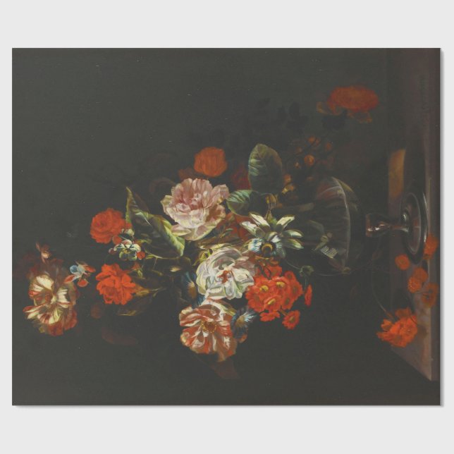 Papier Cadeau Vie morte vintage avec fleurs (Plat)