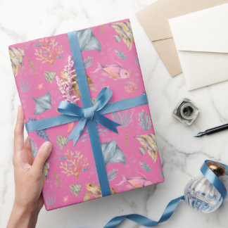 Papier Cadeau Vie océanique aquarelle rose texturée