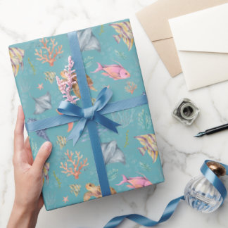Papier Cadeau Vie océanique aquarelle turquoise texturée
