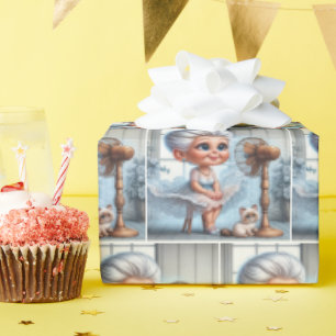Papier Cadeau Vieille Dame Se Rafraîchissant Devant un Ventilate