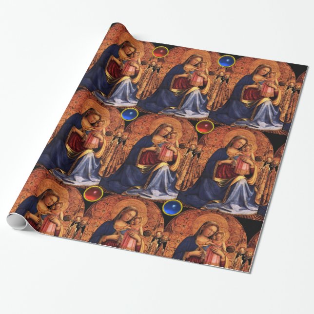 Papier Cadeau VIERGE AVEC ENFANT ET SAINTS, Pierres de Noël (Déroulé)